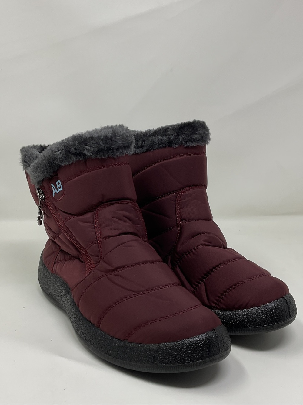 Women's Quilted Ankle Winter Boots with Faux Fur Lining - Burgundy US Size 8